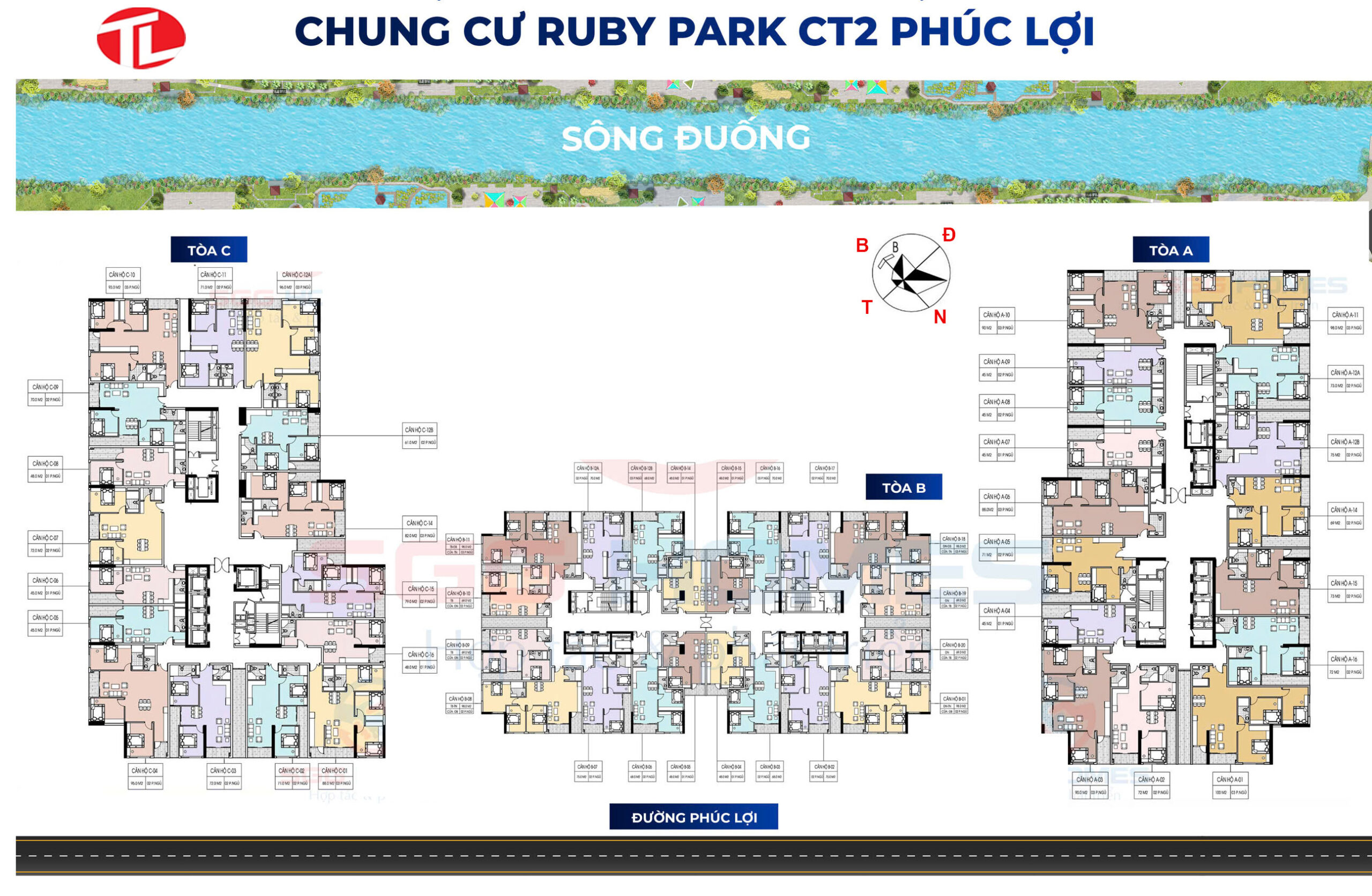 Mặt bằng Thiết kế toà A, B, C - Dự án Ruby Park