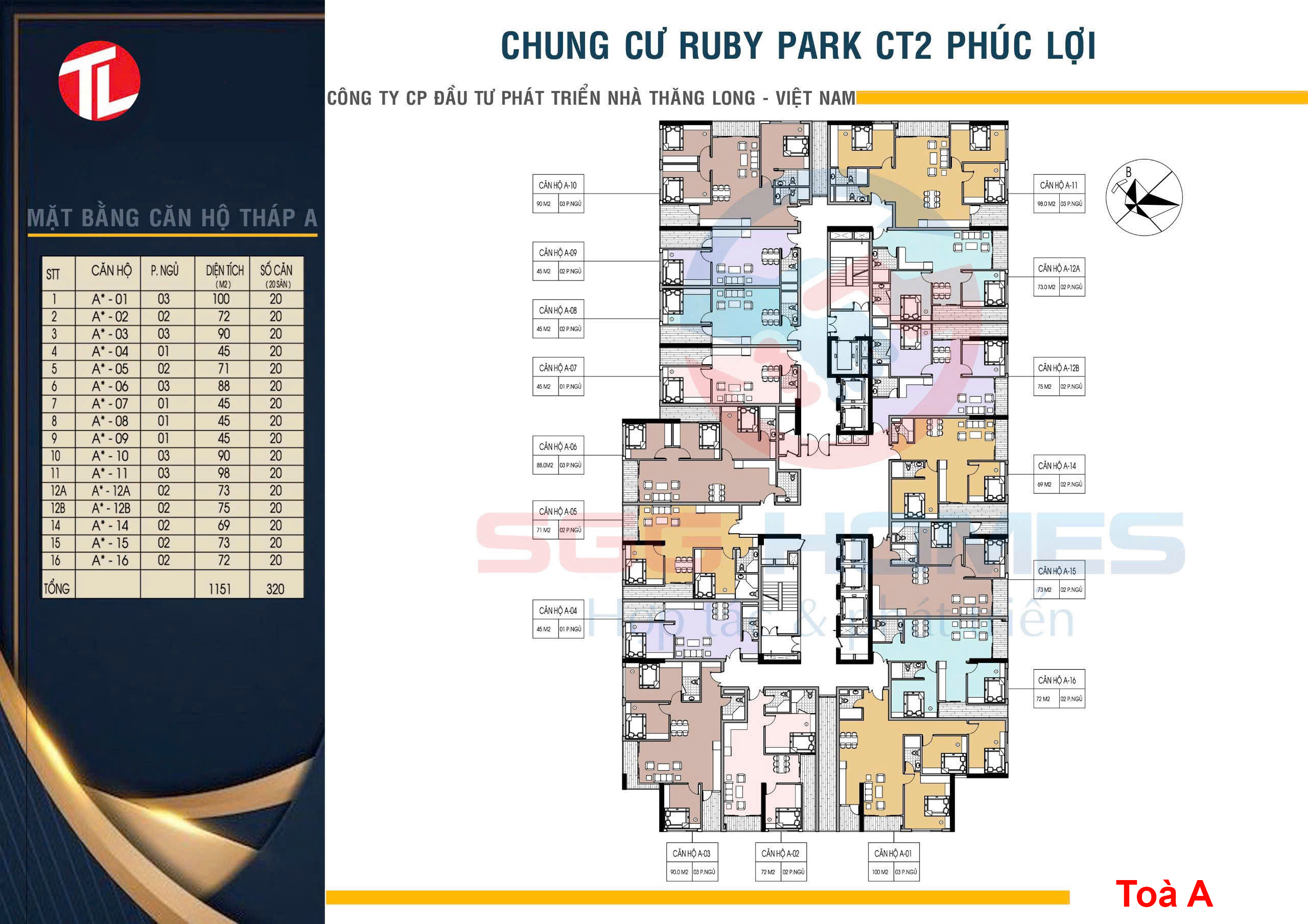 Mặt bằng Toà A dự án Ruby Park